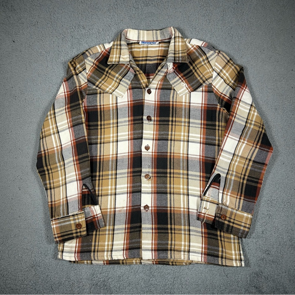 Pacific Sunwear Plaid Shirt - Tan, Black, White